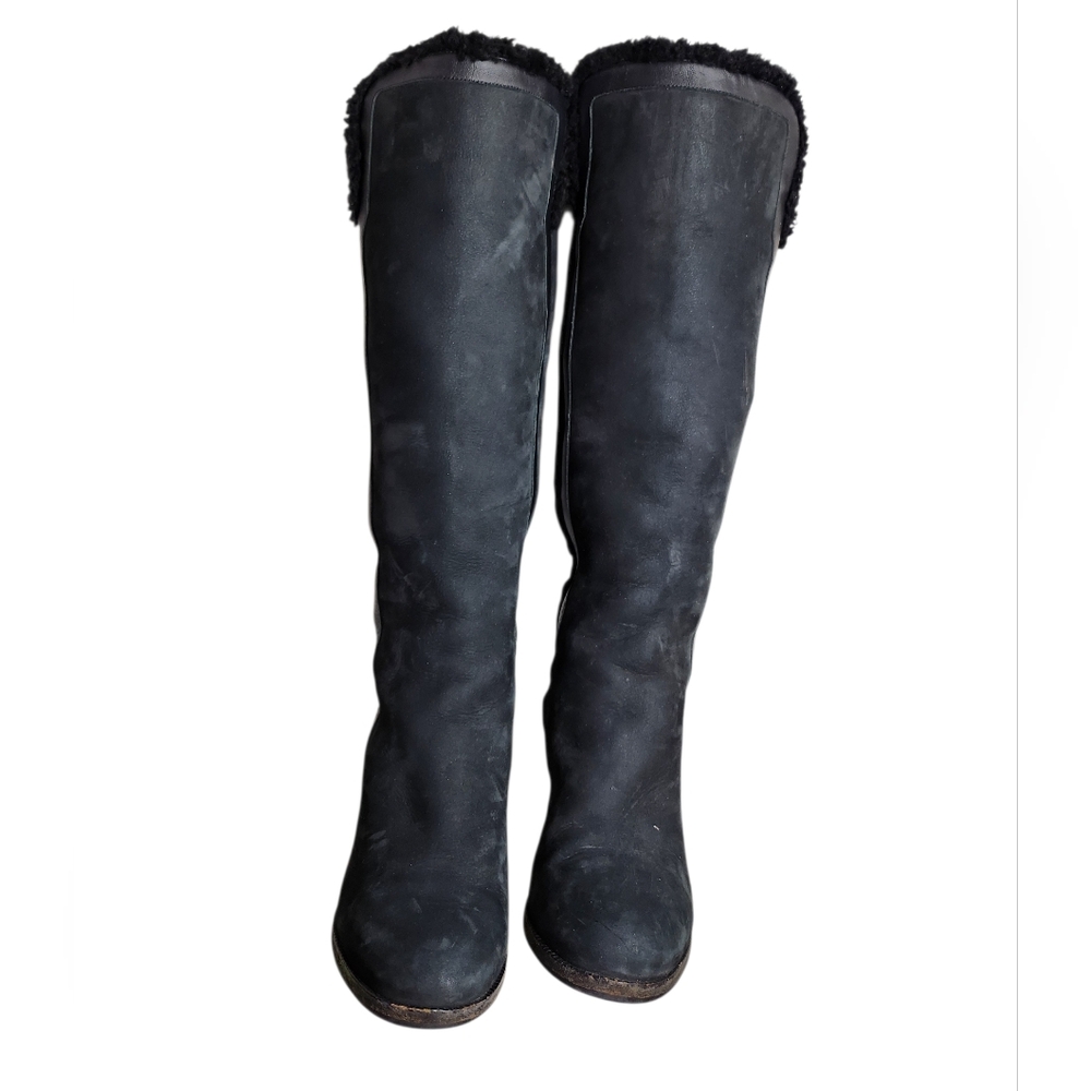 Fendi Wedge  Suede  Fur Trim Black  Knee High Boots Size 38 1/2 - Picture 3 of 16